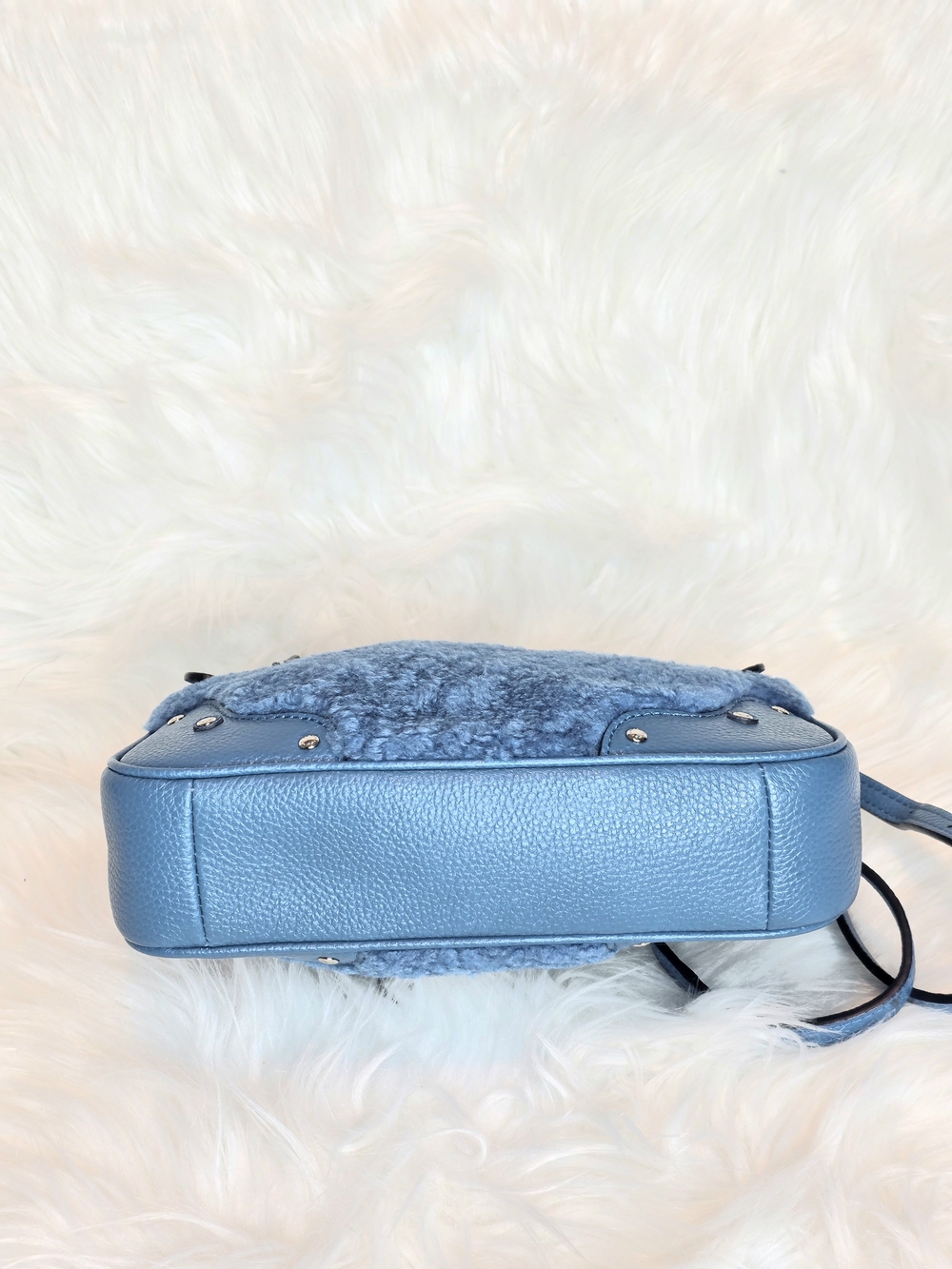 Coach Rhyder Shearling & Pebble Leather Crossbody Bag In Blue  Style #36490 - Picture 11 of 11